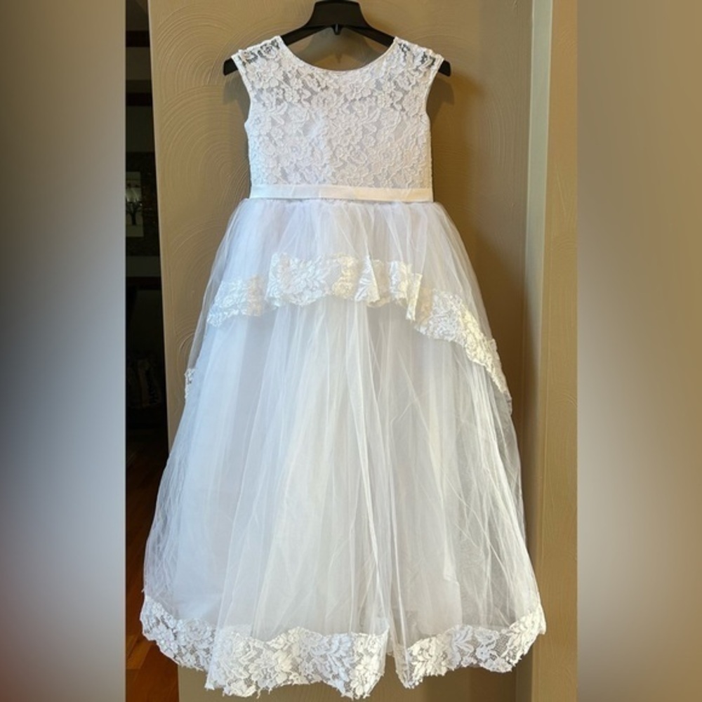 New Mia Belle Girls In Walked a Princess Tiered Lace A-Line Gown White Size 13